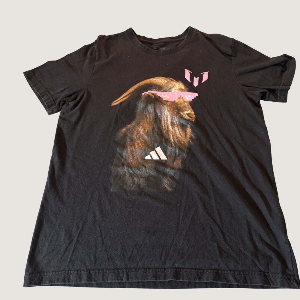 Adidas Women Sunny Goat Graphic T-Shirt M Black Messi Pixel Football Soccer GOAT